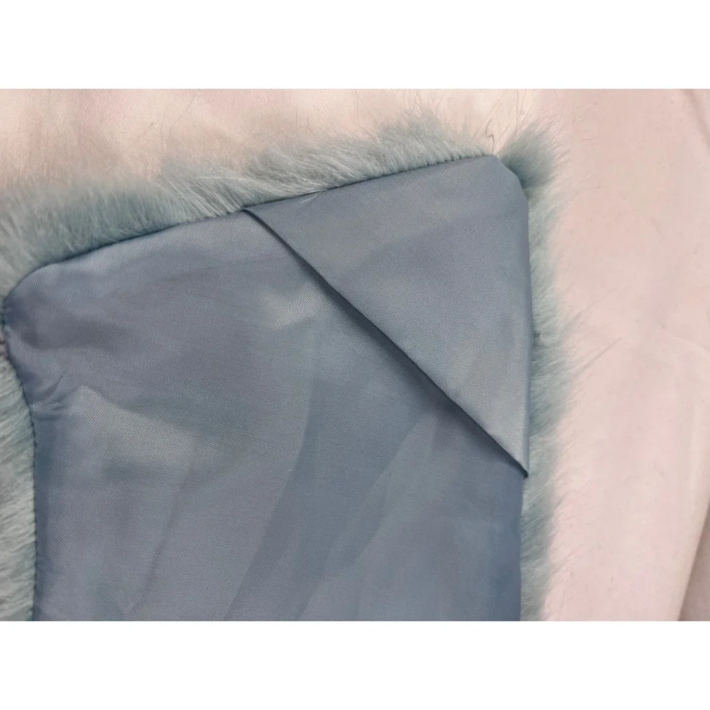 Vintage Style Dusty Blue Faux Fur Detachable Coat Collar with Elastic Loops 21in